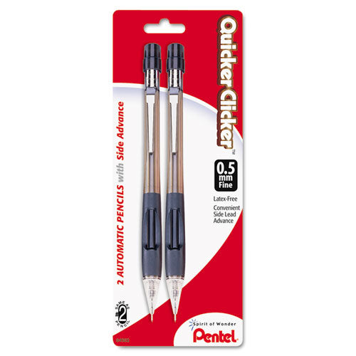 Image of Pentel® Quicker Clicker Mechanical Pencil, 0.5 mm, HB (#2), Black Lead, Smoke/Black Barrel, 2/Pack