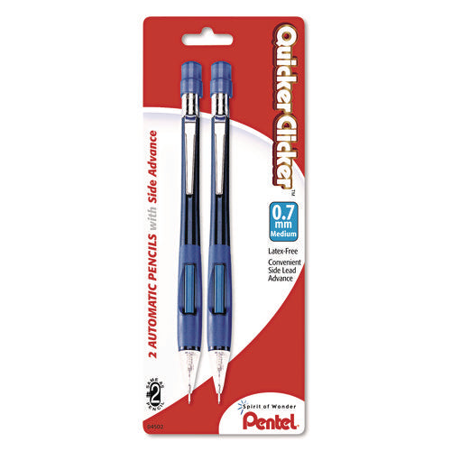 Image of Pentel® Quicker Clicker Mechanical Pencil, 0.7 mm, HB (#2), Black Lead, Blue Barrel, 2/Pack