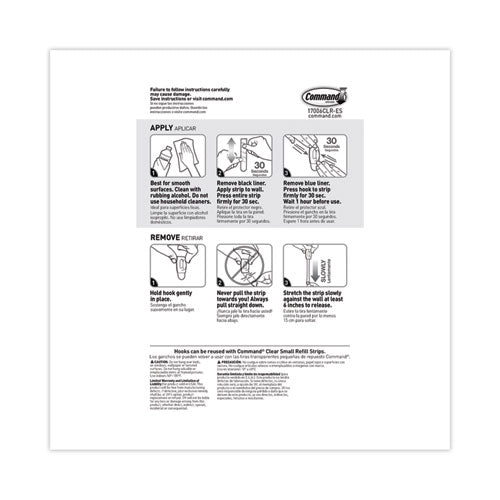 Image of Command Mini Hooks, Small, Plastic, Clear, 0.5 lb Capacity,  30 Hooks and 32 Strips/Pack