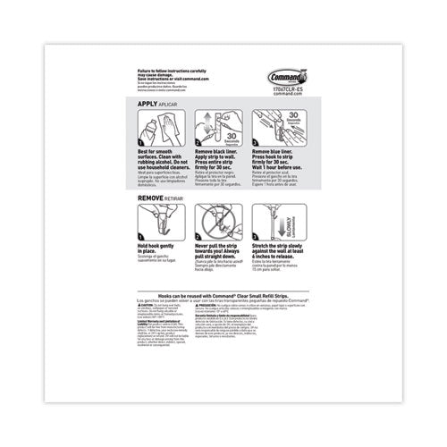 Image of Command Small Wire Hooks, Small, Plastic/Metal, Clear, 0.5 lb Capacity, Clear, 15 Hooks and 20 Strips/Pack