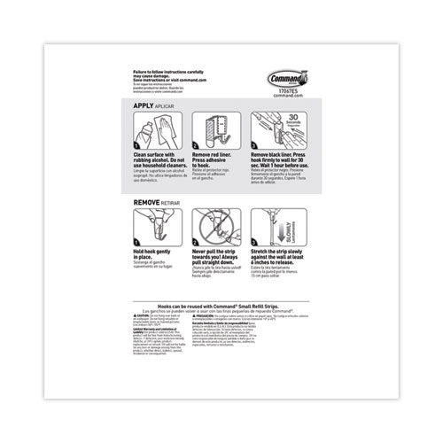 Image of Command Small Wire Hooks, Small, Plastic/Metal, White, 0.5 lb Capacity, 22 Hooks and 24 Strips/Pack