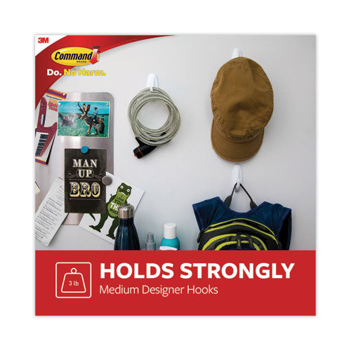 Image of Command Designer Hooks, Medium, Plastic, White, 3 lb Capacity, 13 Hooks and 16 Strips/Pack