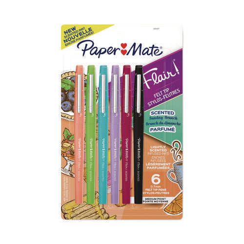 Image of Paper Mate® Flair Scented Felt Tip Porous Point Pen, Stick, Medium 0.7 mm, Sunday Brunch Scents, Assorted Ink and Barrel Colors, 6/Pack