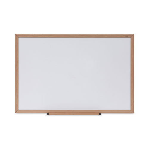 Image of Universal® Deluxe Melamine Dry Erase Board, 36" x 24", White Surface, Oak Finished Fiberboard (MDF) Frame