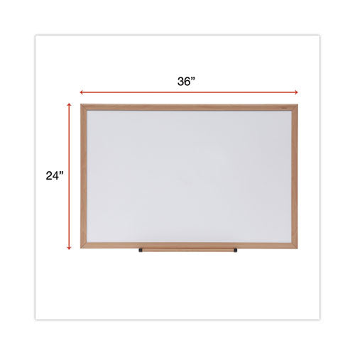 Image of Universal® Deluxe Melamine Dry Erase Board, 36" x 24", White Surface, Oak Finished Fiberboard (MDF) Frame