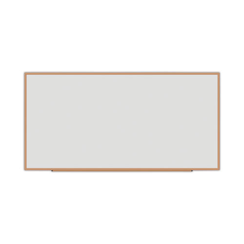 Image of Universal® Deluxe Melamine Dry Erase Board, 96" x 48", White Surface, Oak Finished Fiberboard (MDF) Frame