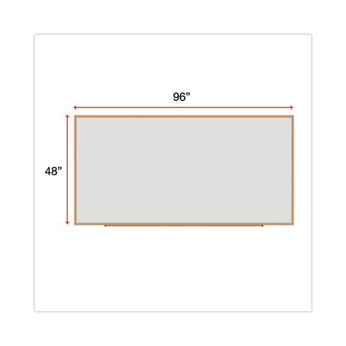 Image of Universal® Deluxe Melamine Dry Erase Board, 96" x 48", White Surface, Oak Finished Fiberboard (MDF) Frame