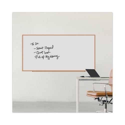 Image of Universal® Deluxe Melamine Dry Erase Board, 96" x 48", White Surface, Oak Finished Fiberboard (MDF) Frame