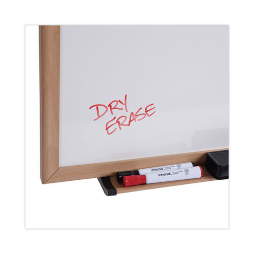 Image of Universal® Deluxe Melamine Dry Erase Board, 96" x 48", White Surface, Oak Finished Fiberboard (MDF) Frame