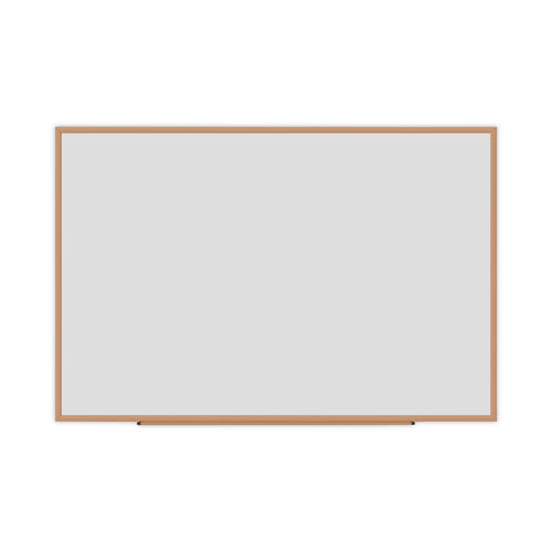 Image of Universal® Deluxe Melamine Dry Erase Board, 72" x 48", White Surface, Oak Finished Fiberboard (MDF) Frame