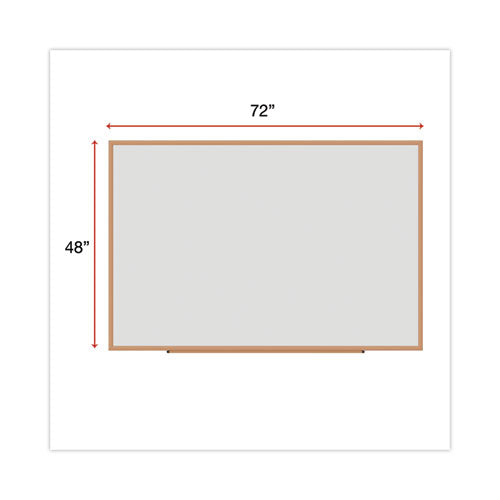 Image of Universal® Deluxe Melamine Dry Erase Board, 72" x 48", White Surface, Oak Finished Fiberboard (MDF) Frame