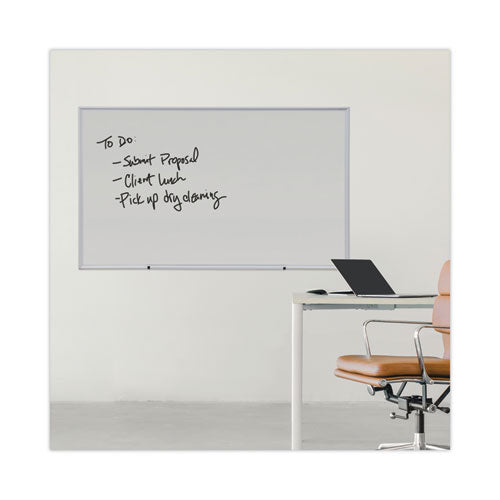 Image of Universal® Deluxe Melamine Dry Erase Board, 60" x 36", White Surface, Anodized Aluminum Frame