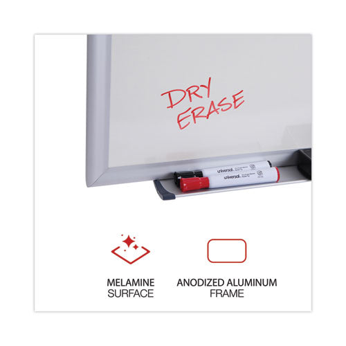 Image of Universal® Deluxe Melamine Dry Erase Board, 96" x 48", White Surface, Anodized Aluminum Frame