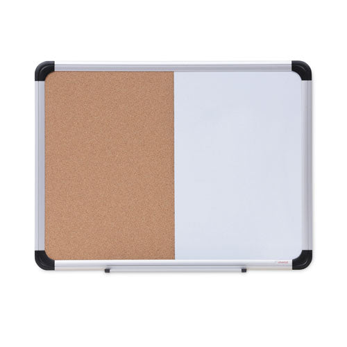 Image of Universal® Combination Dry Erase/Bulletin Board, 24" x 18", Tan/White Surface, Black/Satin Aluminum Frame