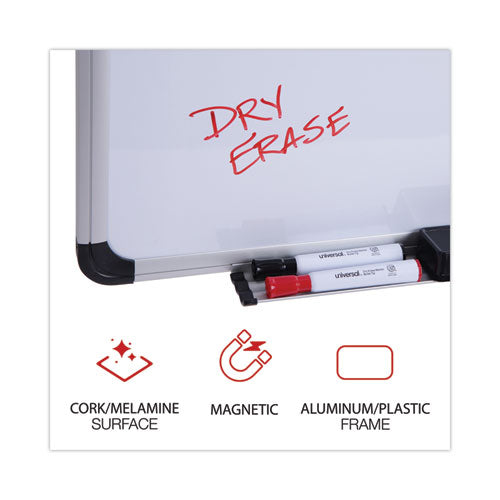 Image of Universal® Combination Dry Erase/Bulletin Board, 24" x 18", Tan/White Surface, Black/Satin Aluminum Frame