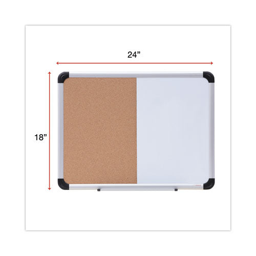 Image of Universal® Combination Dry Erase/Bulletin Board, 24" x 18", Tan/White Surface, Black/Satin Aluminum Frame