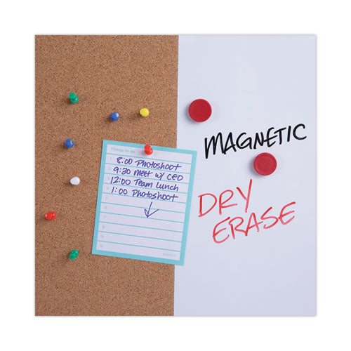 Image of Universal® Combination Dry Erase/Bulletin Board, 24" x 18", Tan/White Surface, Black/Satin Aluminum Frame