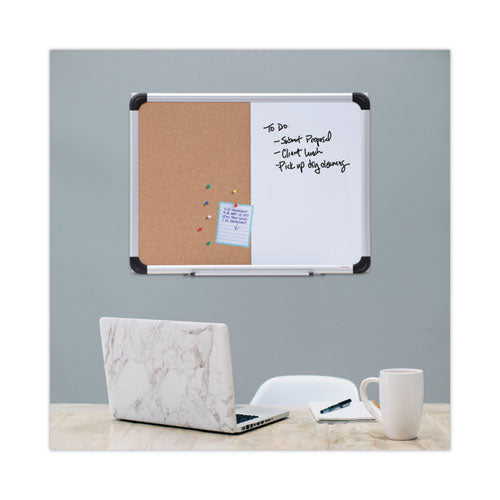 Image of Universal® Combination Dry Erase/Bulletin Board, 24" x 18", Tan/White Surface, Black/Satin Aluminum Frame