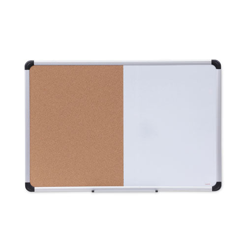 Image of Universal® Combination Dry Erase/Bulletin Board, 36" x 24", Tan/White Surface, Black/Satin Aluminum Frame