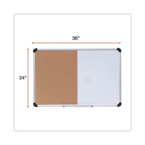 Image of Universal® Combination Dry Erase/Bulletin Board, 36" x 24", Tan/White Surface, Black/Satin Aluminum Frame