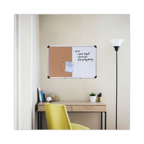 Image of Universal® Combination Dry Erase/Bulletin Board, 36" x 24", Tan/White Surface, Black/Satin Aluminum Frame