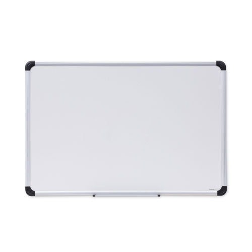 Image of Universal® Deluxe Porcelain Magnetic Dry Erase Board, 36" x 24", White Surface, Silver/Black Aluminum Frame