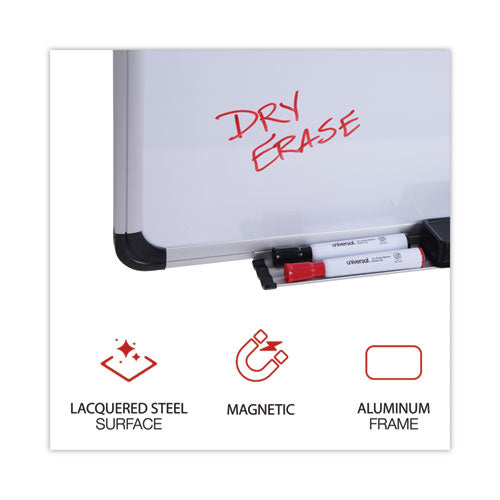 Image of Universal® Deluxe Porcelain Magnetic Dry Erase Board, 36" x 24", White Surface, Silver/Black Aluminum Frame
