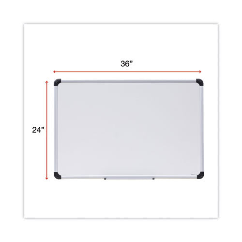 Image of Universal® Deluxe Porcelain Magnetic Dry Erase Board, 36" x 24", White Surface, Silver/Black Aluminum Frame