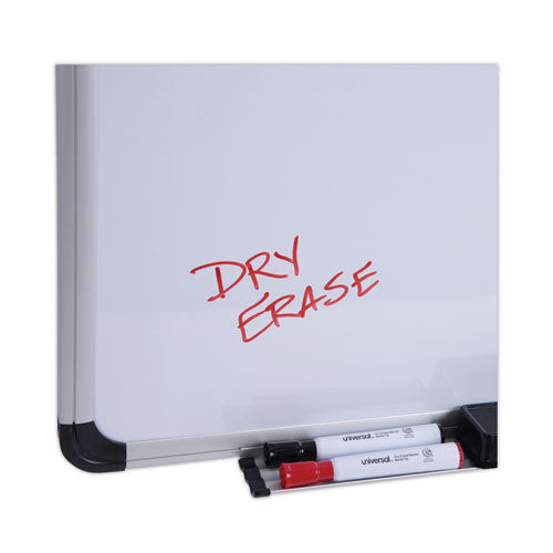 Image of Universal® Deluxe Porcelain Magnetic Dry Erase Board, 36" x 24", White Surface, Silver/Black Aluminum Frame