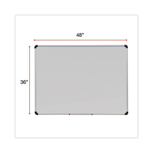 Image of Universal® Deluxe Porcelain Magnetic Dry Erase Board, 48" x 36", White Surface, Silver/Black Aluminum Frame