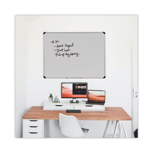 Image of Universal® Deluxe Porcelain Magnetic Dry Erase Board, 48" x 36", White Surface, Silver/Black Aluminum Frame