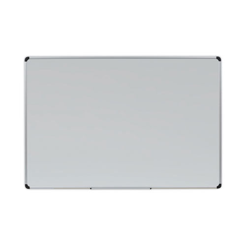 Image of Universal® Deluxe Porcelain Magnetic Dry Erase Board, 72" x 48", White Surface, Silver/Black Aluminum Frame