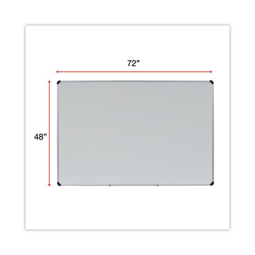 Image of Universal® Deluxe Porcelain Magnetic Dry Erase Board, 72" x 48", White Surface, Silver/Black Aluminum Frame