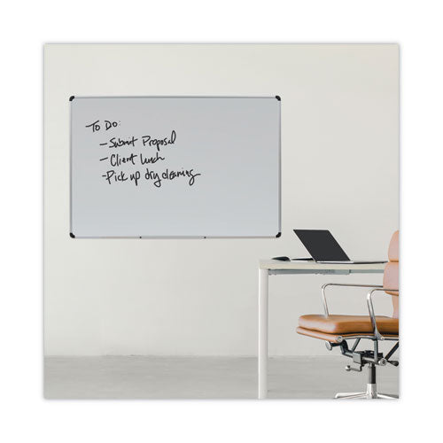 Image of Universal® Deluxe Porcelain Magnetic Dry Erase Board, 72" x 48", White Surface, Silver/Black Aluminum Frame