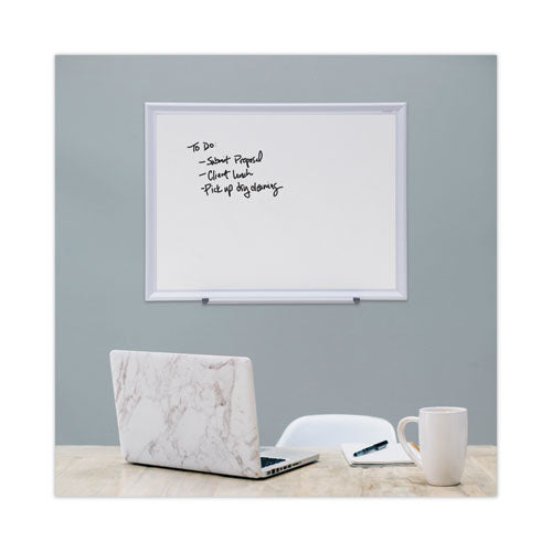 Image of Universal® Deluxe Melamine Dry Erase Board, 24" x 18", White Surface, Satin Aluminum Frame