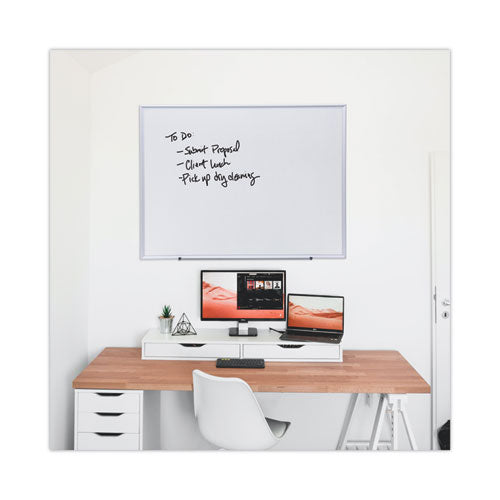Image of Universal® Deluxe Melamine Dry Erase Board, 48" x 36", White Surface, Satin Aluminum Frame