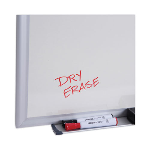 Image of Universal® Deluxe Melamine Dry Erase Board, 48" x 36", White Surface, Satin Aluminum Frame