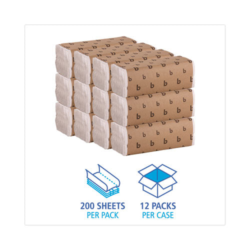 Image of Boardwalk® C-Fold Paper Towels, 1-Ply, 11.44 x 10, Bleached White, 198 Sheets/Pack, 12 Packs/Carton