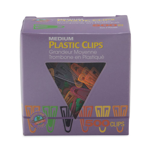 Image of GEM® Plastic Paper Clips, Medium, Smooth, Assorted Colors, 500/Box