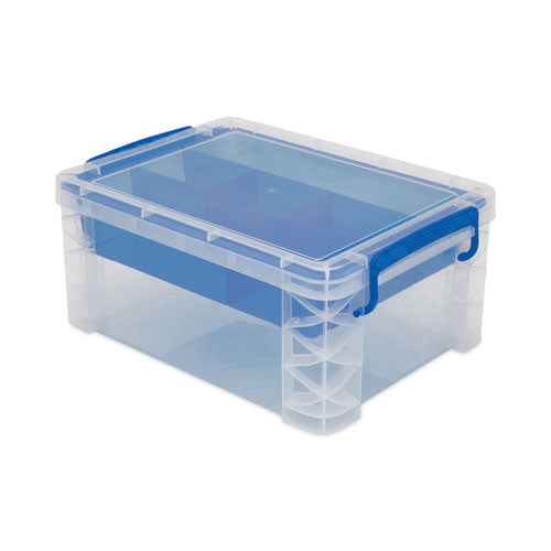 Image of Advantus Super Stacker Divided Storage Box, 6 Sections, 10.38" X 14.25" X 6.5", Clear/blue