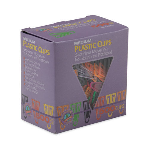 Image of GEM® Plastic Paper Clips, Medium, Smooth, Assorted Colors, 500/Box