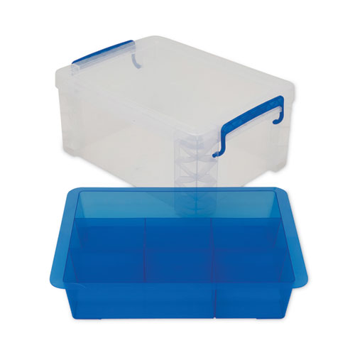 Image of Advantus Super Stacker Divided Storage Box, 6 Sections, 10.38" X 14.25" X 6.5", Clear/blue