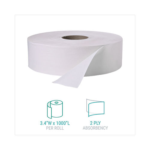 Image of Windsoft® Jumbo Roll Bath Tissue, Septic Safe, 2 Ply, White, 3.4" x 1,000 ft, 12 Rolls/Carton