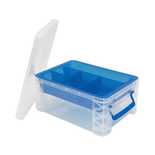 Image of Advantus Super Stacker Divided Storage Box, 6 Sections, 10.38" X 14.25" X 6.5", Clear/blue