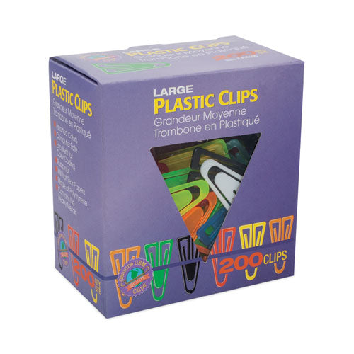 Image of GEM® Plastic Paper Clips, Large, Smooth, Assorted Colors, 200/Box