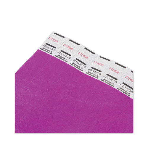 Image of Advantus Crowd Management Wristbands, Sequentially Numbered, 9.75" x 0.75", Purple, 100/Pack