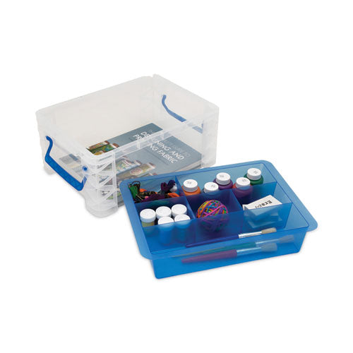 Image of Advantus Super Stacker Divided Storage Box, 6 Sections, 10.38" X 14.25" X 6.5", Clear/blue