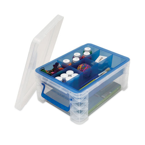 Image of Advantus Super Stacker Divided Storage Box, 6 Sections, 10.38" X 14.25" X 6.5", Clear/blue