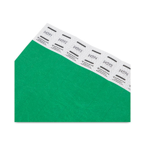 Image of Advantus Crowd Management Wristbands, Sequentially Numbered, 10" x 0.75", Green, 100/Pack
