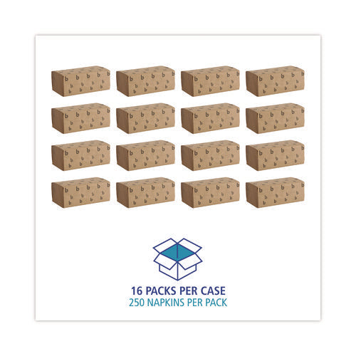 Image of Boardwalk® Singlefold Paper Towels, 1-Ply, 9 x 9.45, Natural, 250/Pack, 16 Packs/Carton